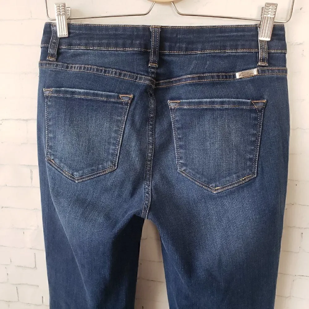 Kancan Dyana Mid Rise Ankle Skinny Jeans Size 5 / 26 Dark Wash Raw Hem Distress